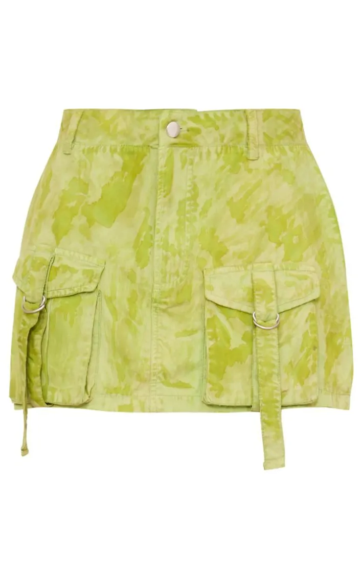 Lime Vintage Wash Cargo Micro Mini Skirt