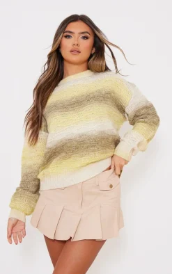 Lime Wave Chunky Knit Ombre Crop Sweater