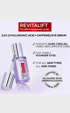 L'oréal Paris 2.5% Hyaluronic Eye Serum Revitalift Filler Eye Serum 20Ml