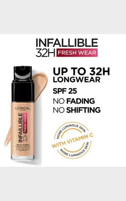 L'Oreal Paris Infallible 32H Fresh Wear Foundation 145 Rose Beige Vitamin C SPF 25