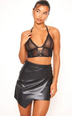 Luisa Black Faux Leather Wrap Mini Skirt