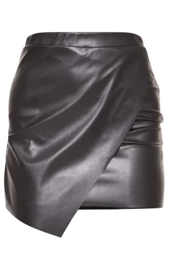 Luisa Black Faux Leather Wrap Mini Skirt