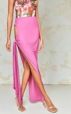 Magenta Soft Touch Slinky Knot Side Cut Out Maxi Skirt