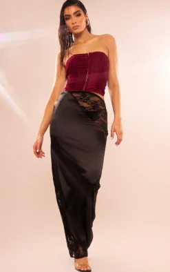 Magenta Velvet Boned Hook And Eye Corset