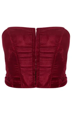 Magenta Velvet Boned Hook And Eye Corset