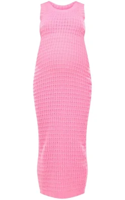 Maternity Baby Pink Knitted Maxi Dress