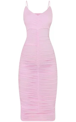 Maternity Baby Pink Plunge Ruched Contour Jersey Midi Dress