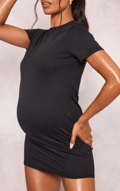 Maternity Black Basic Short Sleeve T Shirt Dress