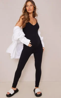 Maternity Black Basic Strappy Plunge Jumpsuit