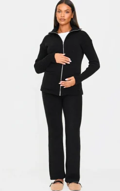 Maternity Black Boucle Knit Straight Leg Pants