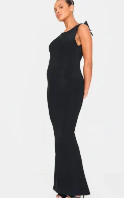 Maternity Black Bow Detail Open Back Maxi Dress