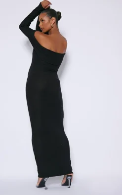 Maternity Black Brushed Rib Off The Shoulder Maxi Dress