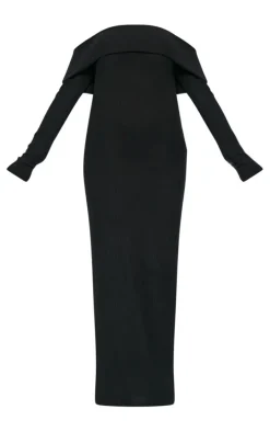 Maternity Black Brushed Rib Off The Shoulder Maxi Dress