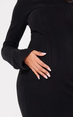 Maternity Black Brushed Rib Long Sleeve Maxi Dress