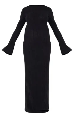 Maternity Black Brushed Rib Long Sleeve Maxi Dress