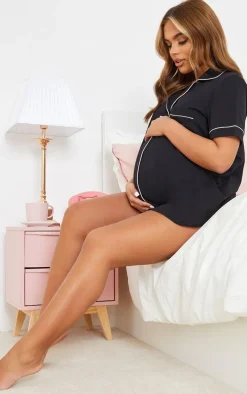 Maternity Black Button Mama Pj Top