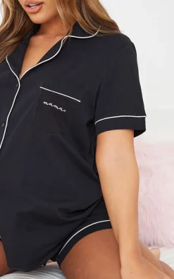 Maternity Black Button Mama Pj Top