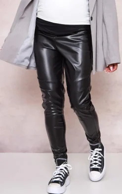 Maternity Black Faux Leather Over Bump Leggings