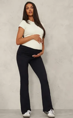 Maternity Black Fold Over Flared Leggings
