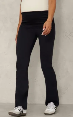 Maternity Black Fold Over Flared Leggings