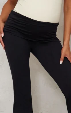 Maternity Black Fold Over Flared Leggings