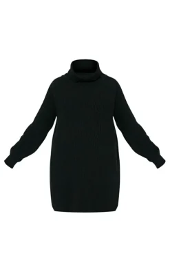 Maternity Black High Neck Oversized Sweater Dress