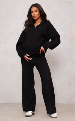Maternity Black Knitted Wide Leg Pant