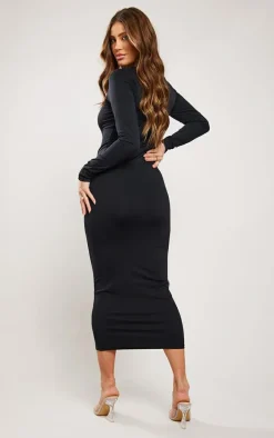 Maternity Black Long Sleeve Sculpt Luxe Midaxi Dress