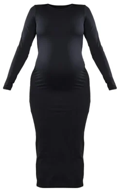 Maternity Black Long Sleeve Sculpt Luxe Midaxi Dress