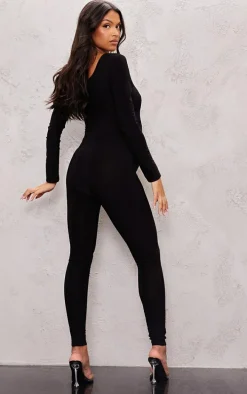 Maternity Black Long Sleeve Slinky Jumpsuit