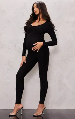 Maternity Black Long Sleeve Slinky Jumpsuit