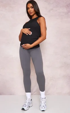 Maternity Black Rib Racer Neck Tank