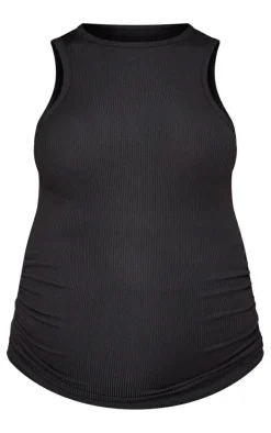 Maternity Black Rib Racer Neck Tank