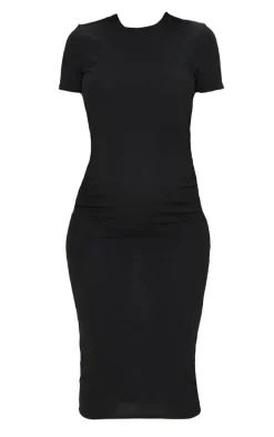 Maternity Black Ribbed Crew Neck Midi Dress