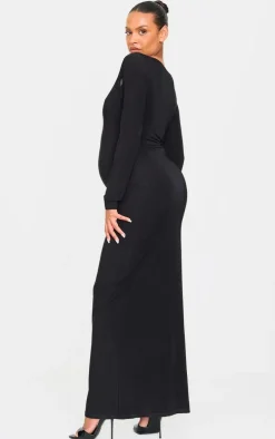 Maternity Black Rose Detail Long Sleeve Maxi Dress
