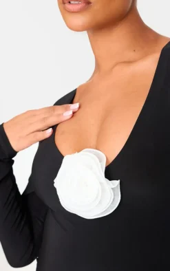 Maternity Black Rose Detail Long Sleeve Maxi Dress