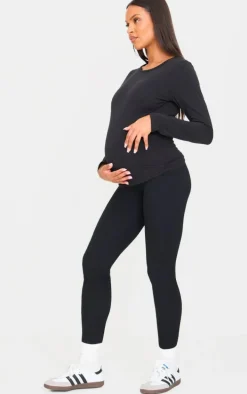 Maternity Black Snatched Ribbed Leggings