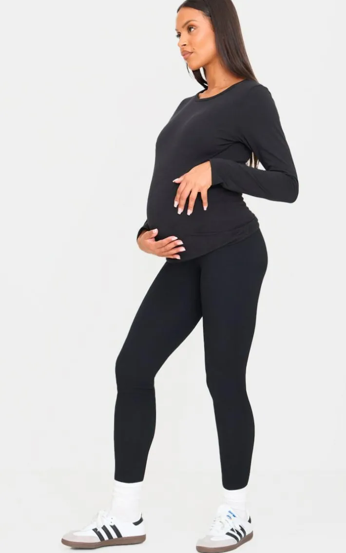 Maternity Black Snatched Ribbed Leggings