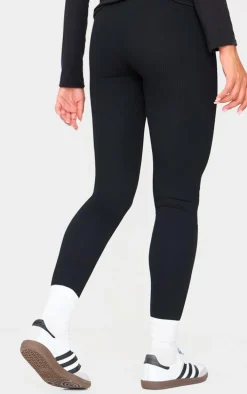 Maternity Black Snatched Ribbed Leggings