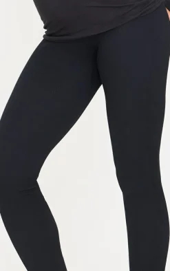 Maternity Black Snatched Ribbed Leggings