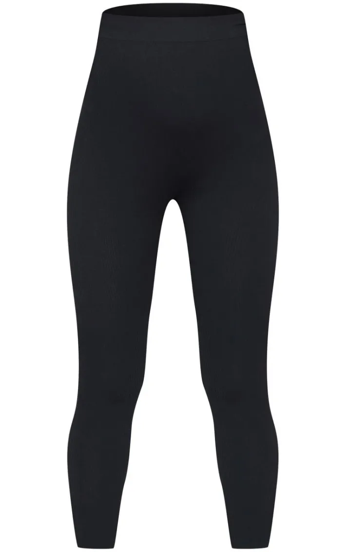 Maternity Black Snatched Ribbed Leggings