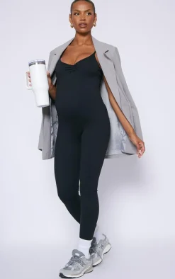 Maternity Black Snatched Sculpt Cami Strap Jumpsuit