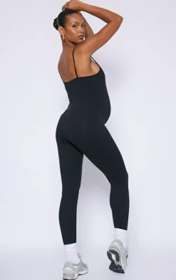 Maternity Black Snatched Sculpt Cami Strap Jumpsuit