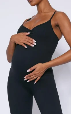 Maternity Black Snatched Sculpt Cami Strap Jumpsuit