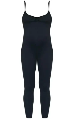 Maternity Black Snatched Sculpt Cami Strap Jumpsuit