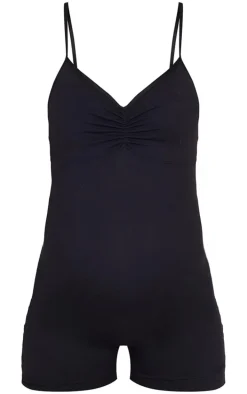 Maternity Black Snatched Sculpt Ruched Front Detail Unitard