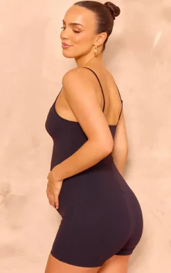 Maternity Black Snatched Sculpt Lace Trim Romper