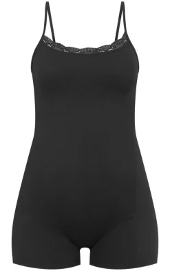 Maternity Black Snatched Sculpt Lace Trim Romper