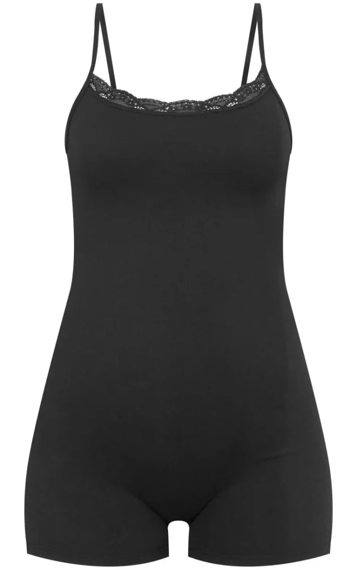 Maternity Black Snatched Sculpt Lace Trim Romper