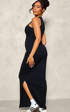 Maternity Black Snatched Sculpt Racer Bodycon Maxi Dress